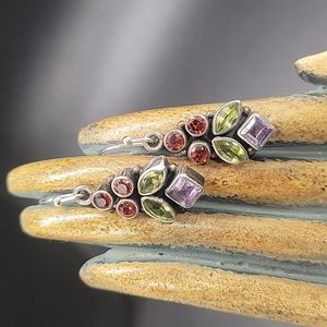 Peridot, amethyst and garnet earrings